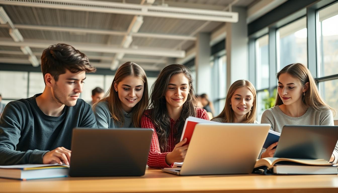 Student using a study guide to organize academic notes